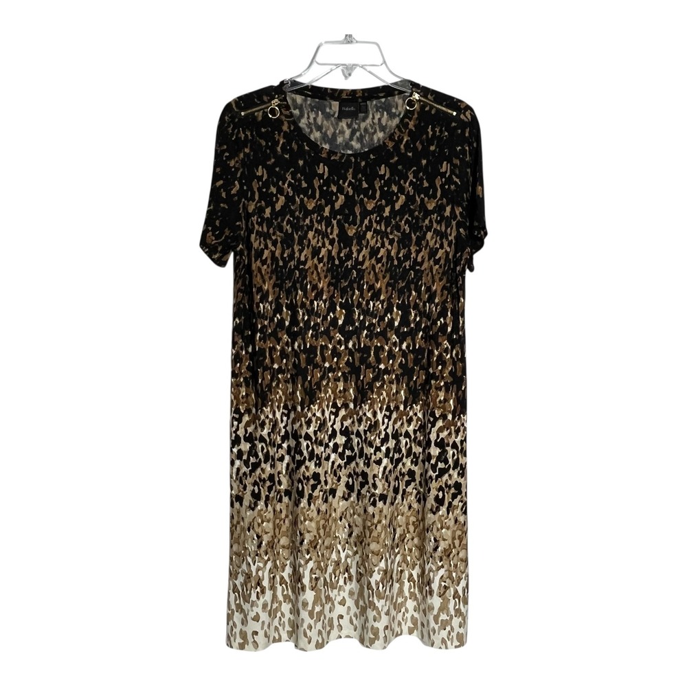 Rafaella Women's Leopard Print Shift Dress Gold Zipper Detail Black Brown